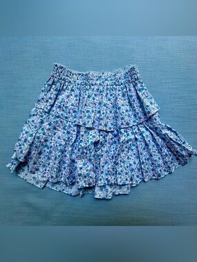 LoveShackFancy Blue and Lavender Floral Tiered Skirt